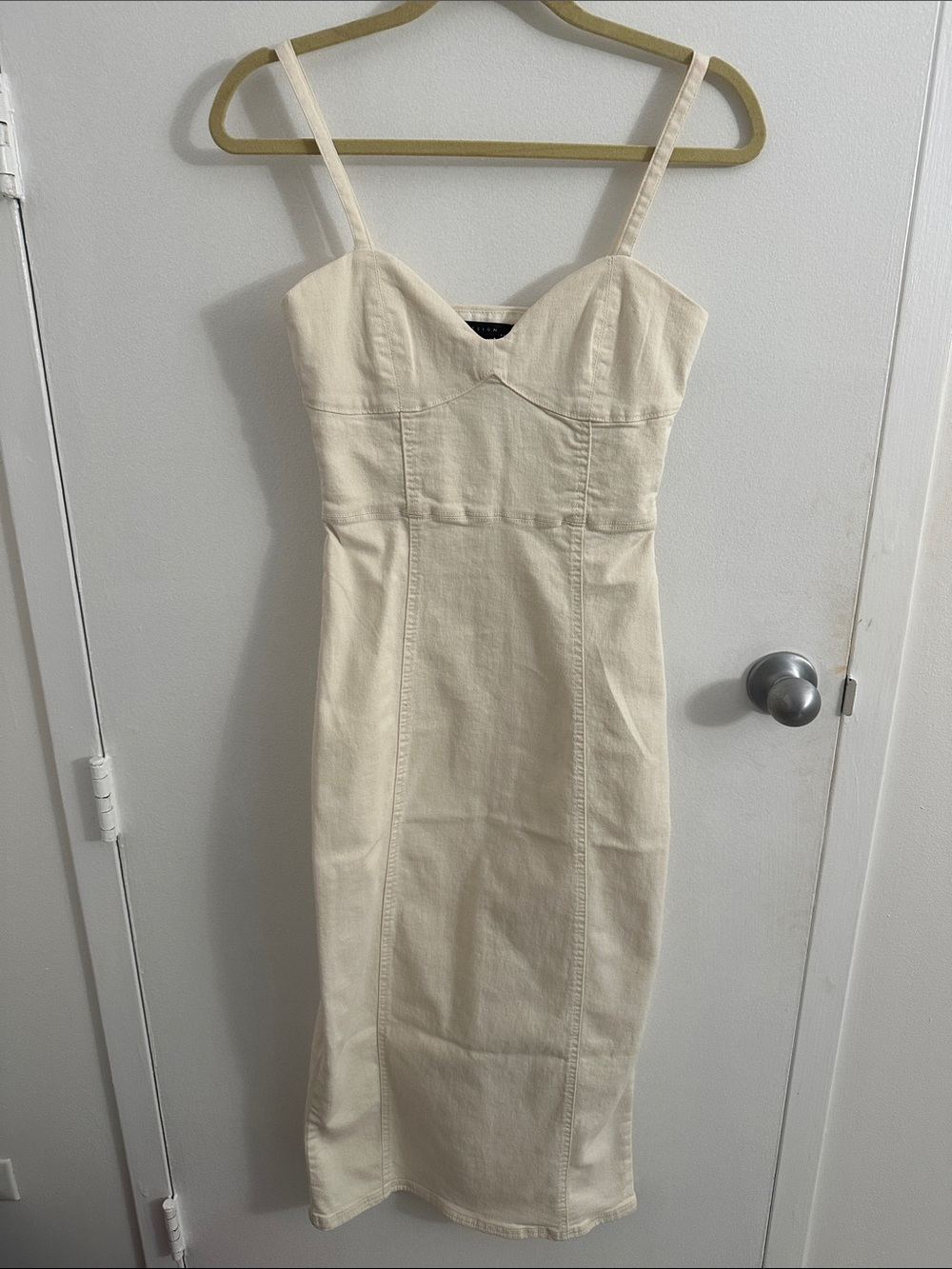 ASOS Cream Sweetheart Denim Midi Dress with Straps